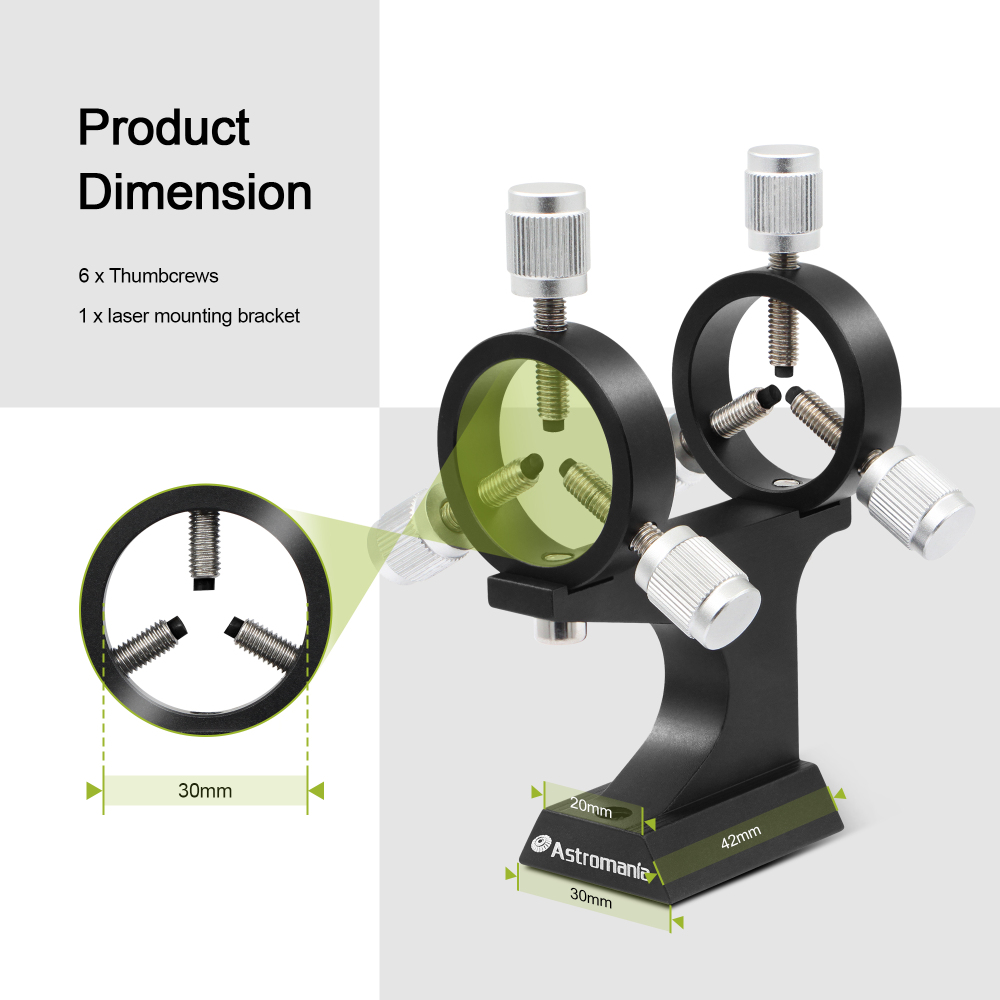 Astromania Aluminum Alloy Adjustable Laser Finder Scope Mounting Bracket with 1/4 Screw- 30mm Inside Diameter (Pair) - for Astronomy Laser Pointer
