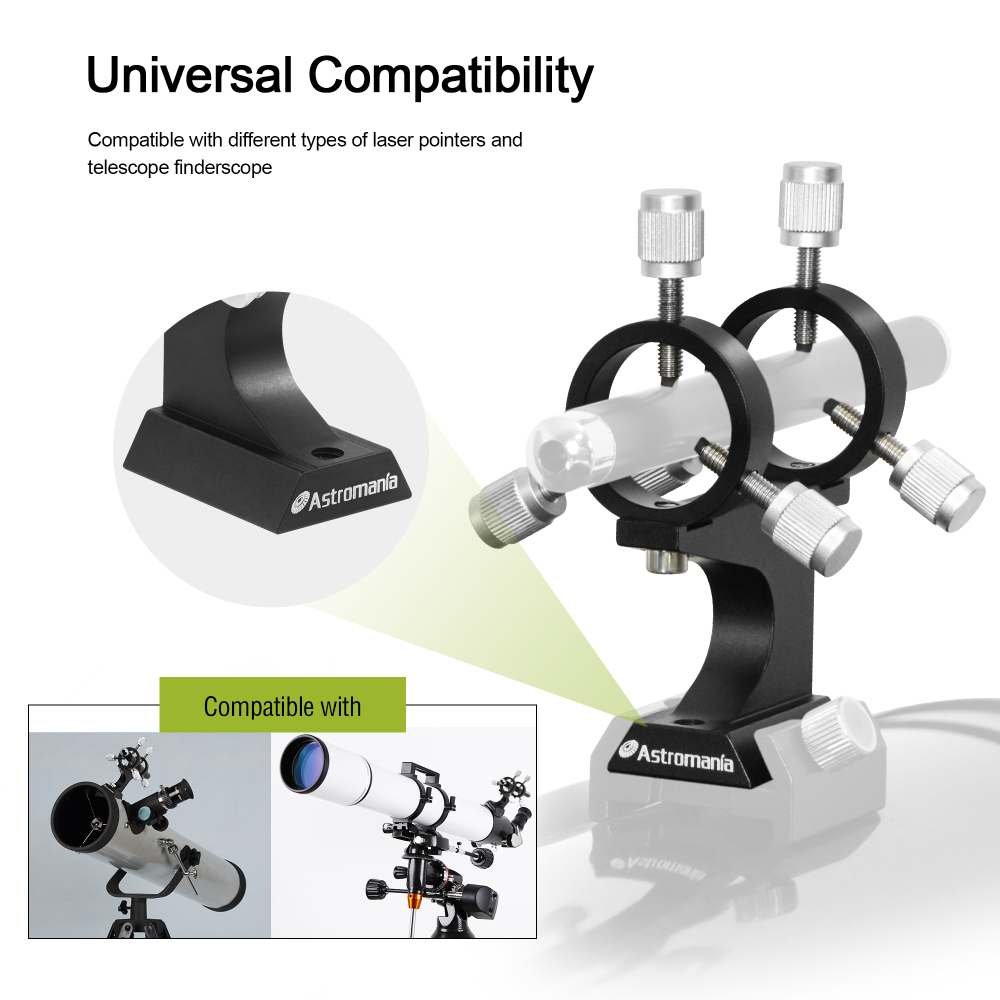 Astromania Aluminum Alloy Adjustable Laser Finder Scope Mounting Bracket with 1/4 Screw- 30mm Inside Diameter (Pair) - for Astronomy Laser Pointer