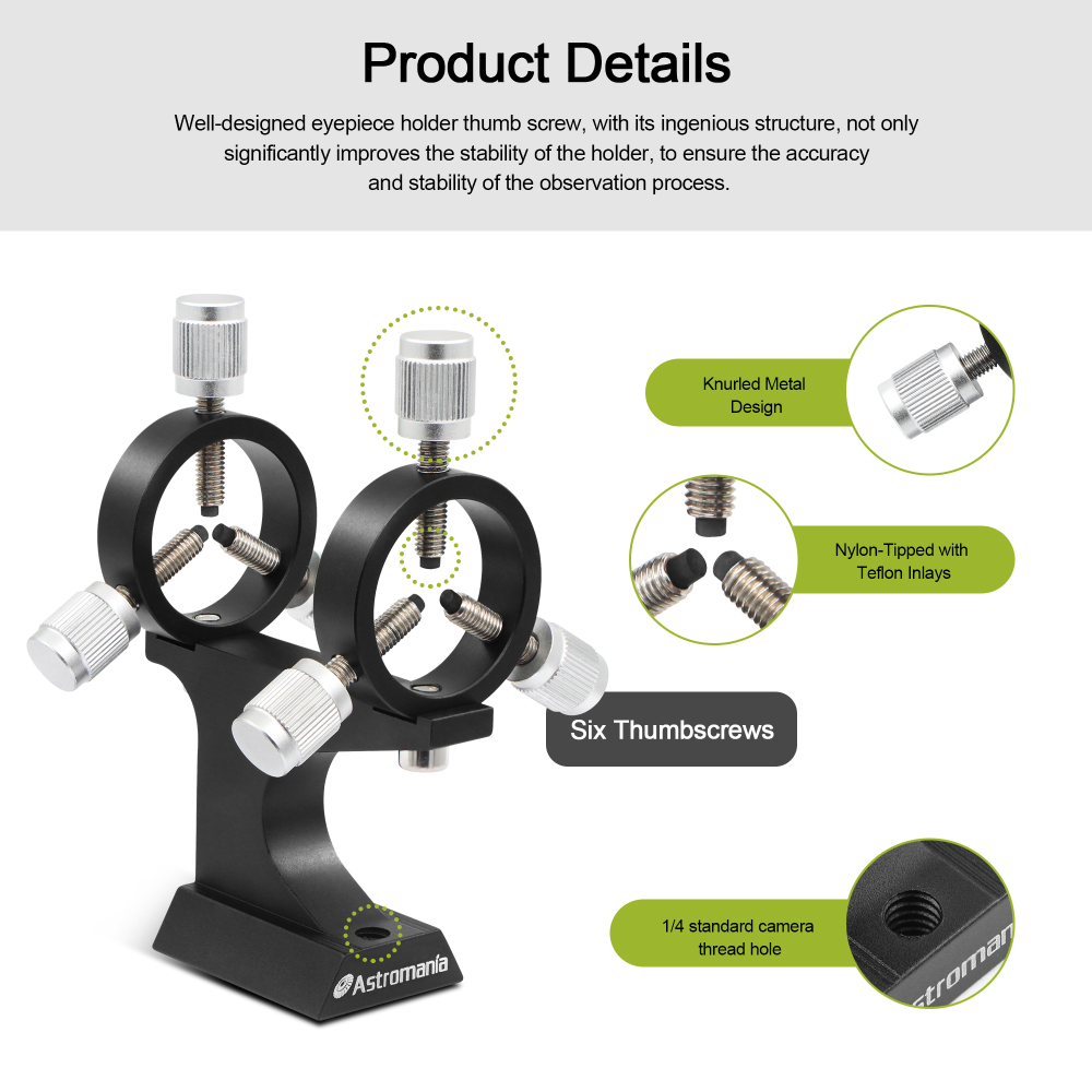 Astromania Aluminum Alloy Adjustable Laser Finder Scope Mounting Bracket with 1/4 Screw- 30mm Inside Diameter (Pair) - for Astronomy Laser Pointer