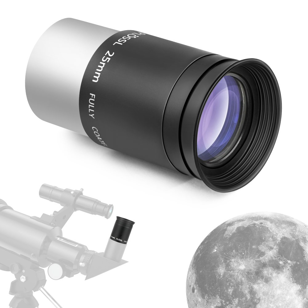 Astromania Telescope Eyepiece 25mm Plossl, 1.25 Inch Telescope Accessory Eyepiece Fully Multi Coated 4-Element Plossl Design, Metal 50 Degree Apparent Field of View for Astronomy Telescopes & Filters