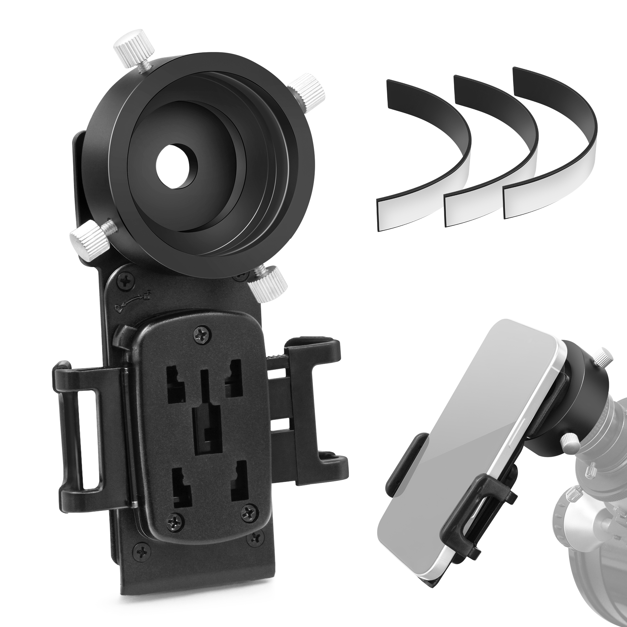 Astromania Smartphone iPhone Adapter with T2 Thread and Eyepiece Adapter 52 - 59mm - for photography with telescopes and spotting scope or binoculars