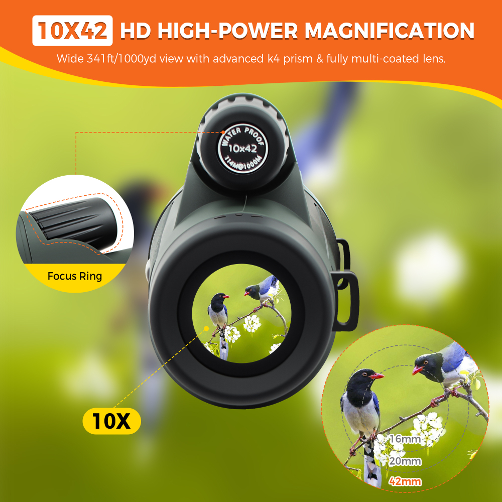 Astromania 10X42 BAK4 High Power Prism Monoculars, Waterproof, Compact Handheld Monoscope for Bird Watching, Hunting, Traveling Gifts for Men