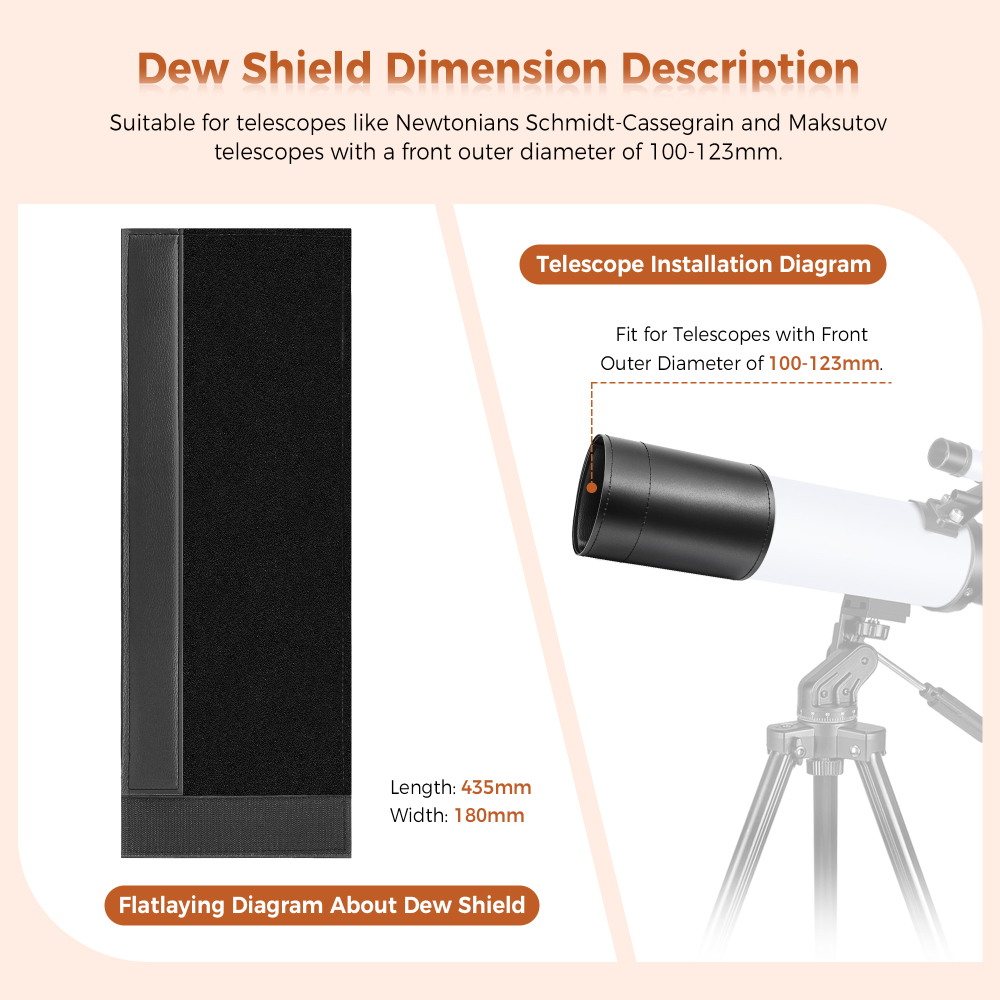 Astromania Flexible Dew Shield for Telescope Front Outer Diameter from 100-123mm diameter-keep dew away and gives you clear observing for entire night