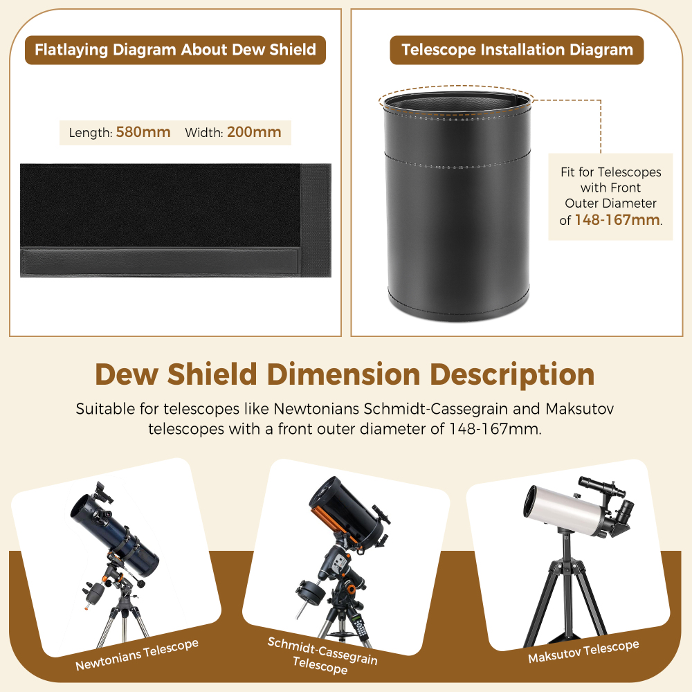 Astromania Flexible Dew Shield for Telescope Front Outer Diameter from 148-167mm diameter-keep dew away and gives you clear observing for entire night