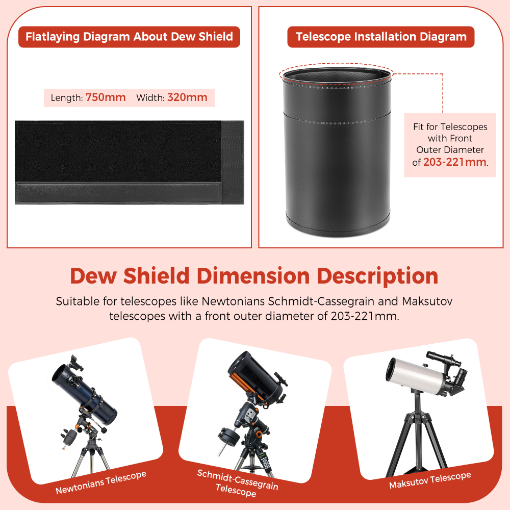 Astromania Flexible Dew Shield for Telescope Front Outer Diameter from 203-221mm diameter-keep dew away and gives you clear observing for entire night
