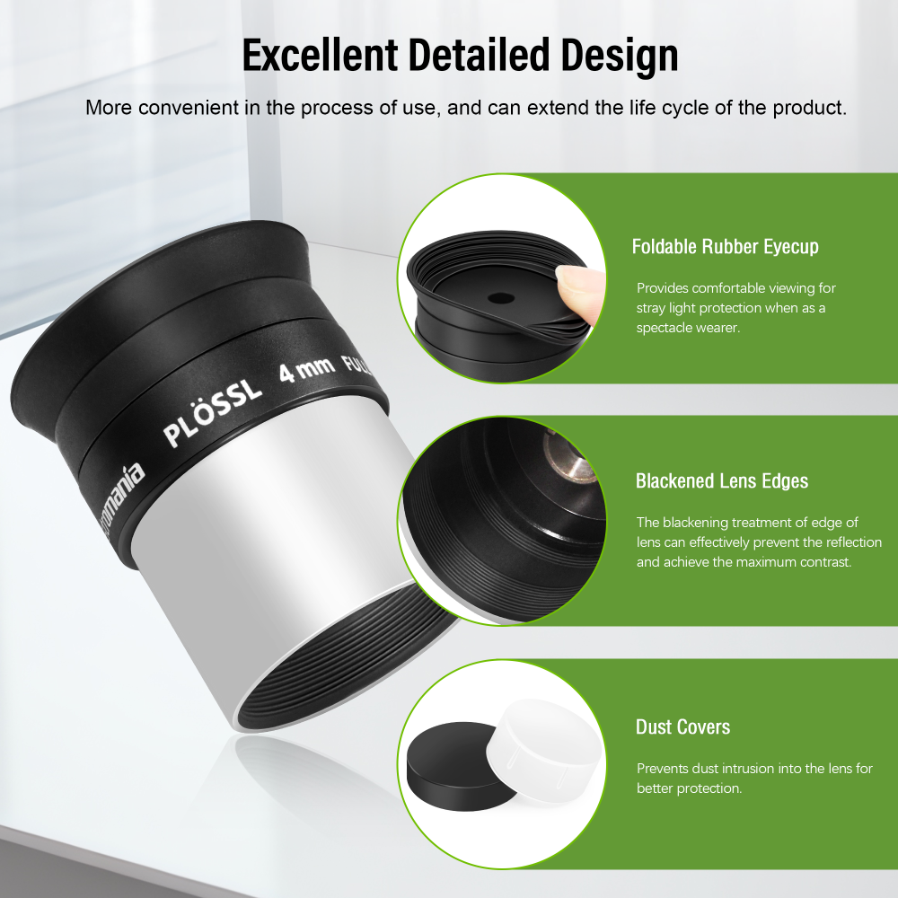 Astromania 4mm 1.25 Inch Plossl Telescope Eyepiece - Fully Multi Coated 4-element Plossl Design Telescope Accessory with Standard 1.25 inch Filter Threaded for Visual Astronomy Observations