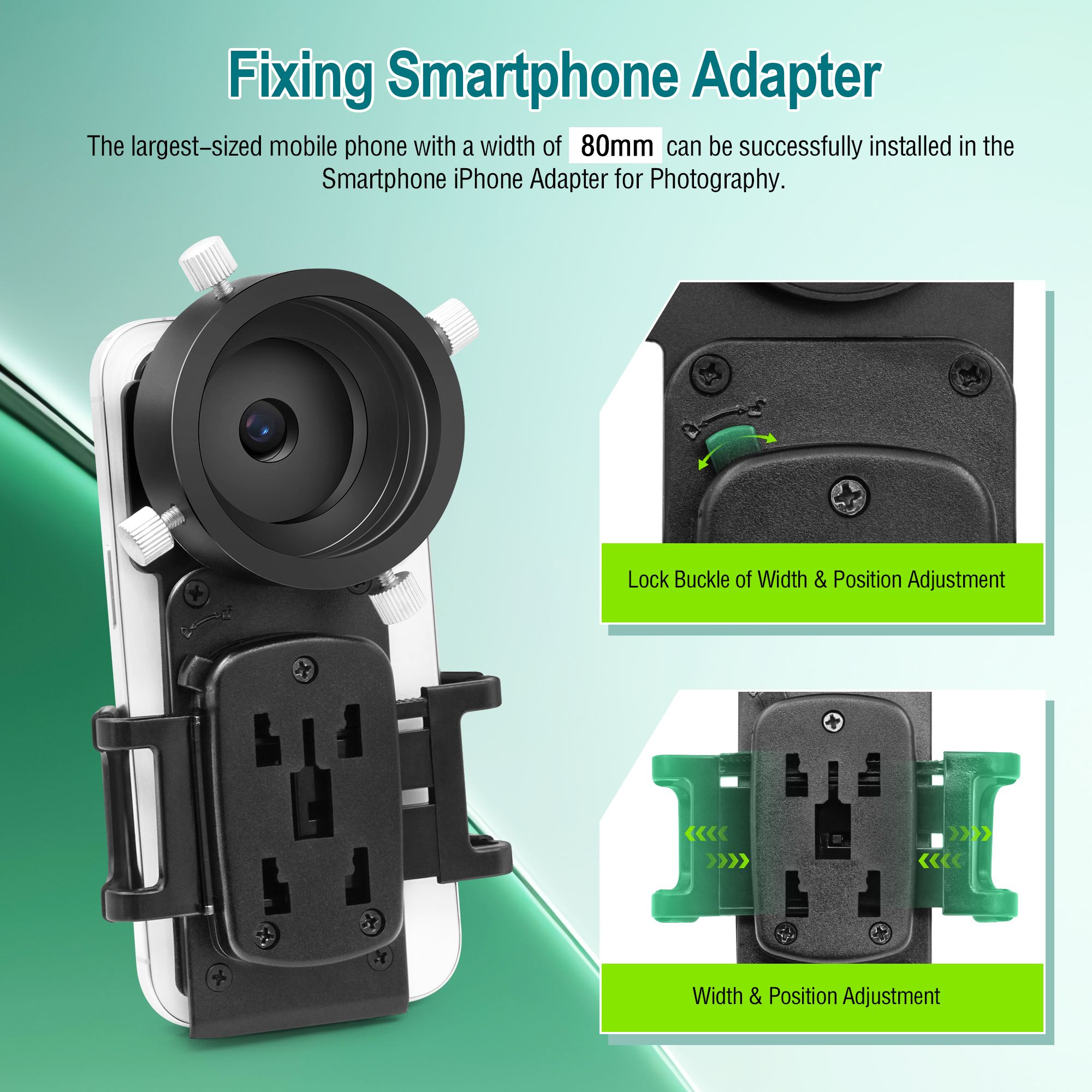 Astromania Smartphone iPhone Adapter with T2 Thread and Eyepiece Adapter 36 - 42mm - for photography with telescopes and spotting scope or binoculars