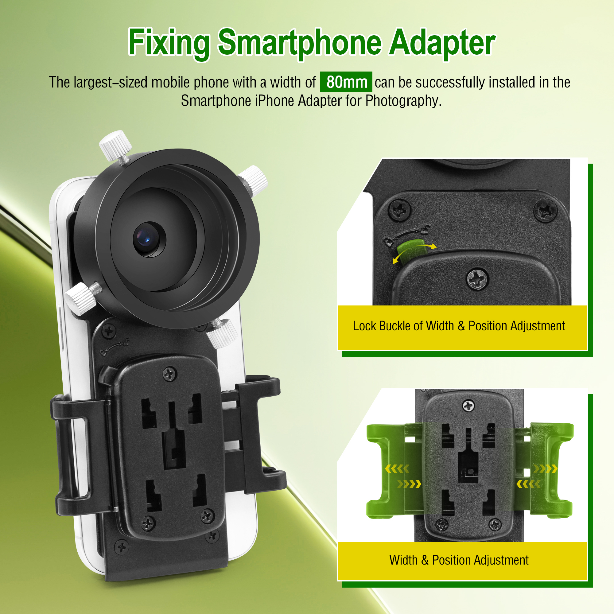 Astromania Smartphone iPhone Adapter with T2 Thread and Eyepiece Adapter 44 - 52mm - for photography with telescopes and spotting scope or binoculars