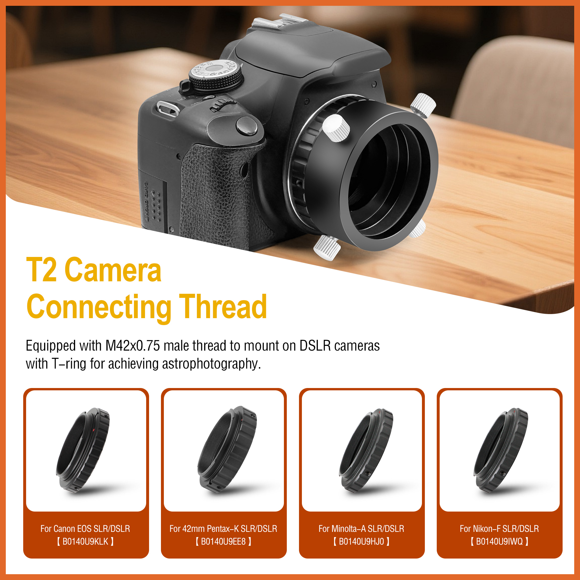 Astromania Universal T2 Camera Photo Adapter for Telescope and Spotting Scope-eyepieces adaptor 36-42mm-attach your camera or smartphone to eyepieces