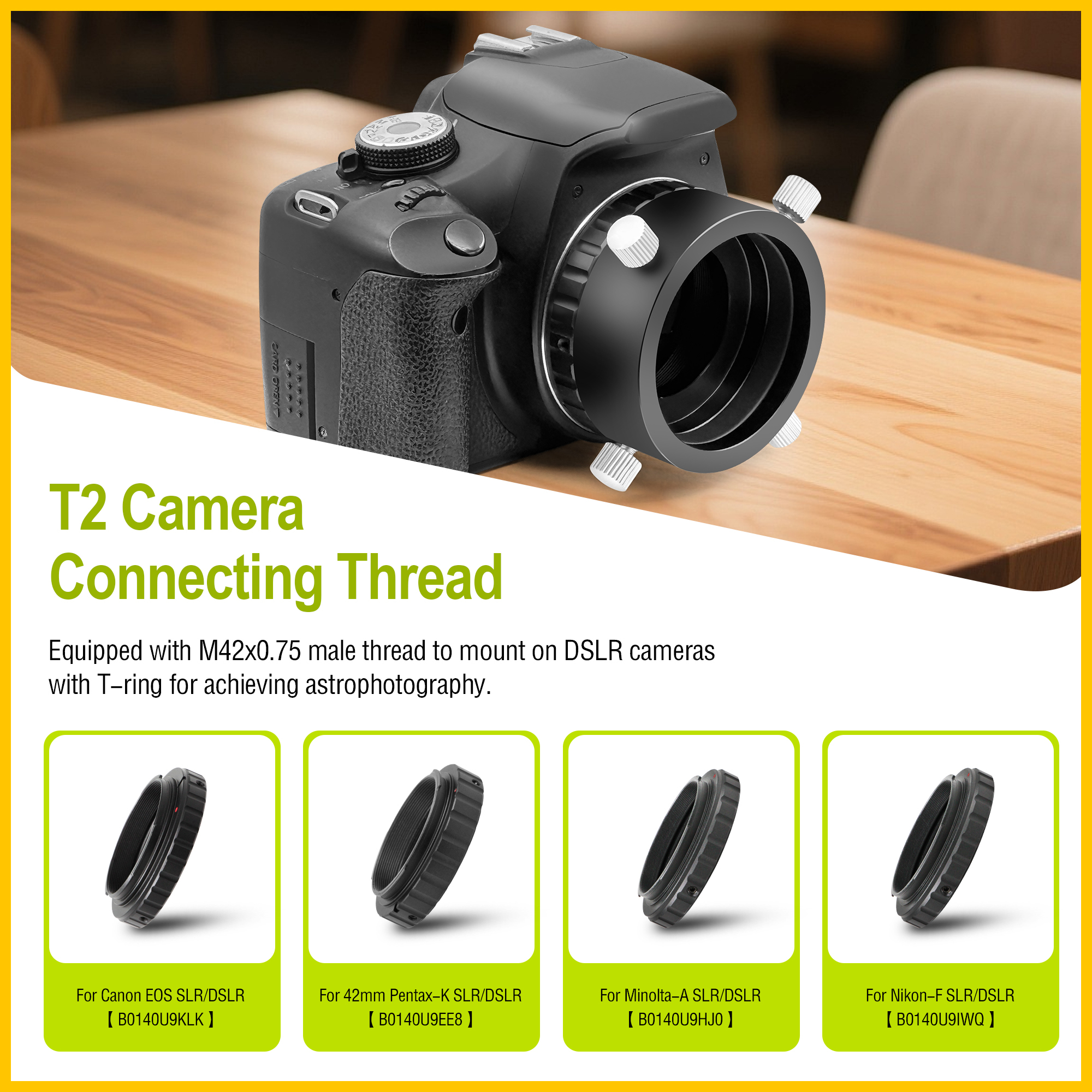 Astromania Universal T2 Camera Photo Adapter for Telescope and Spotting Scope-eyepieces adaptor 44-52mm-attach your camera or smartphone to eyepieces