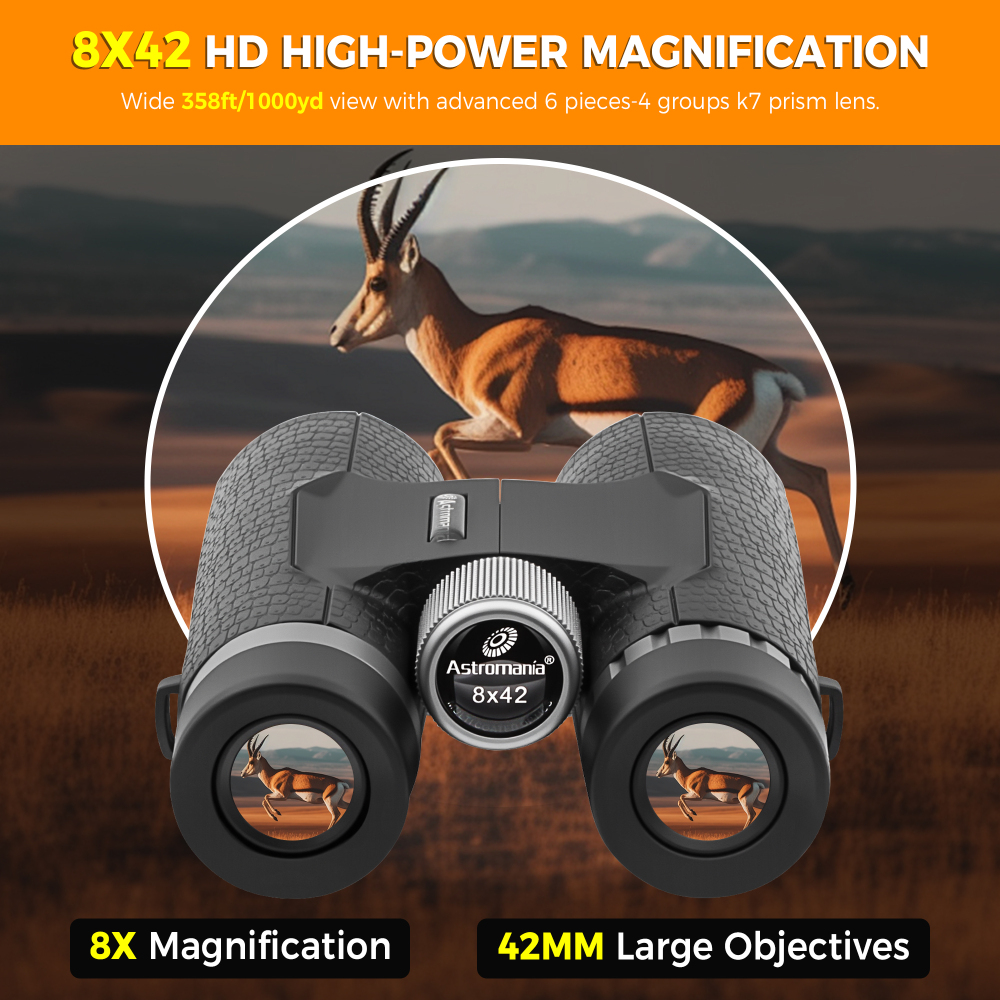 Astromania 8x42 Compact Binoculars -BK7 Prism -Gifts for Adults and Kids, for Bird Watching, Camping and Sport Games, Concerts and Theater