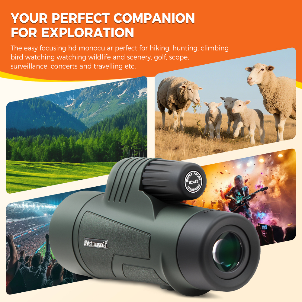 Astromania 10X42 BAK4 High Power Prism Monoculars, Waterproof, Compact Handheld Monoscope for Bird Watching, Hunting, Traveling Gifts for Men