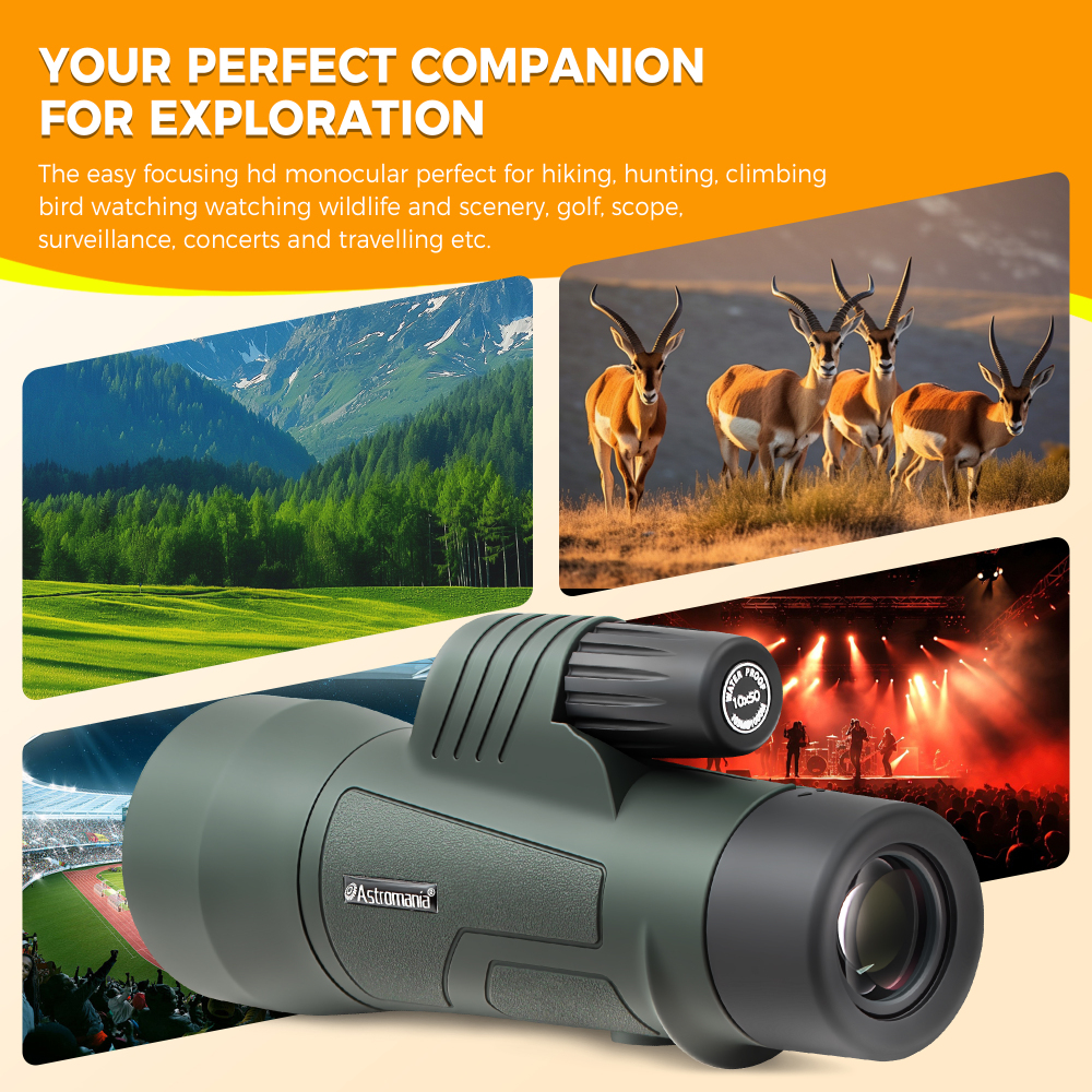 Astromania 10X50 BAK4 High Power Prism Monoculars, Waterproof, Compact Handheld Monoscope for Bird Watching, Hunting, Traveling Gifts for Men