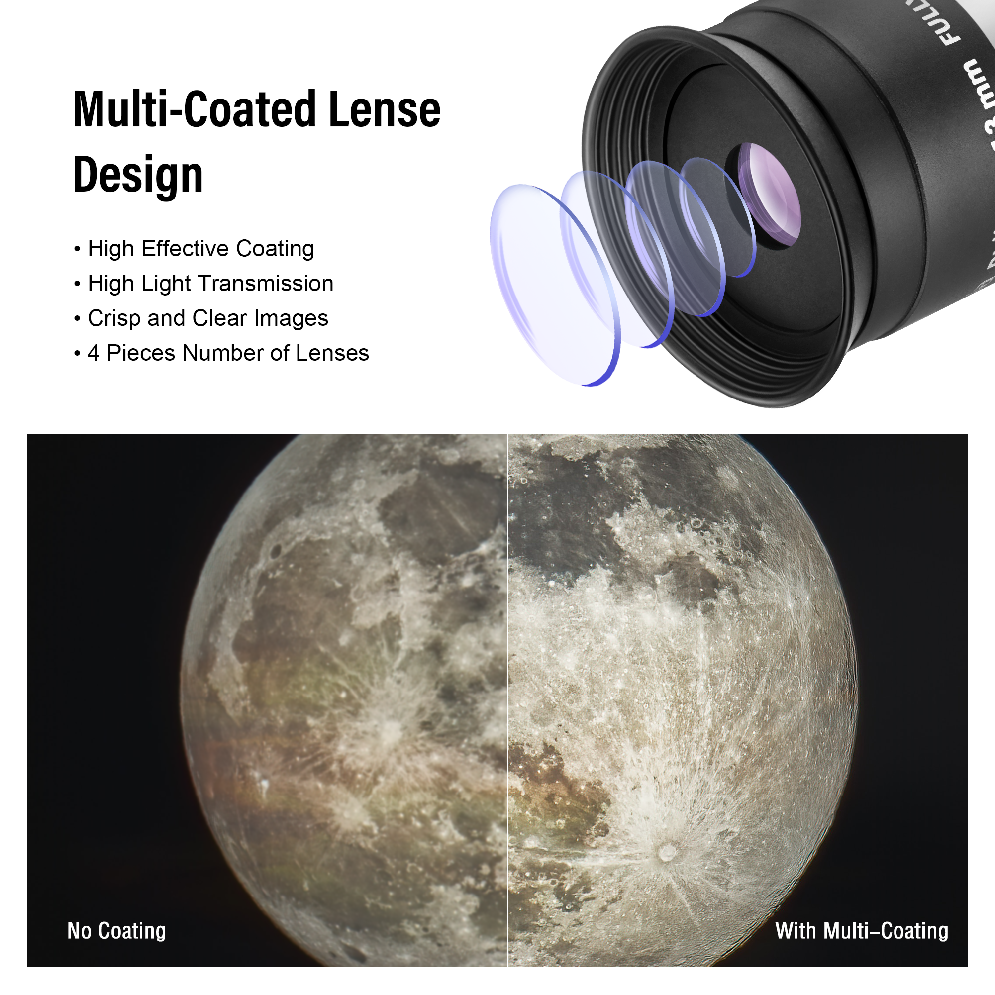 Astromania Telescope Eyepiece 13mm Plossl, 1.25 Inch Telescope Accessory Eyepiece Fully Multi Coated 4-Element Plossl Design, Metal 50 Degree Apparent Field of View for Astronomy Telescopes & Filters