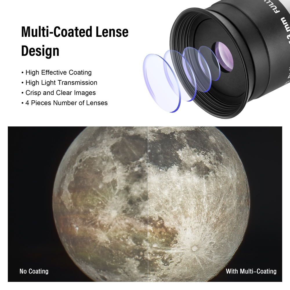 Astromania Telescope Eyepiece 13mm Plossl, 1.25 Inch Telescope Accessory Eyepiece Fully Multi Coated 4-Element Plossl Design, Metal 50 Degree Apparent Field of View for Astronomy Telescopes & Filters