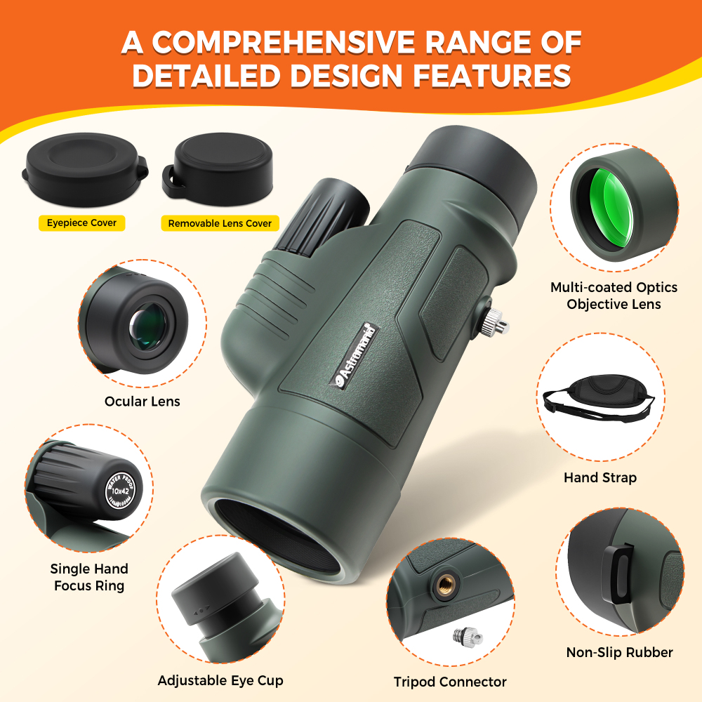 Astromania 10X42 BAK4 High Power Prism Monoculars, Waterproof, Compact Handheld Monoscope for Bird Watching, Hunting, Traveling Gifts for Men