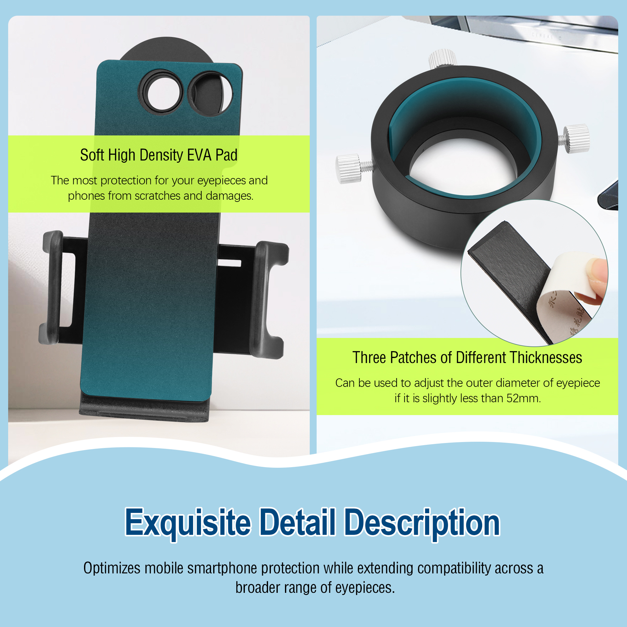 Astromania Smartphone iPhone Adapter with T2 Thread and Eyepiece Adapter 52 - 59mm - for photography with telescopes and spotting scope or binoculars