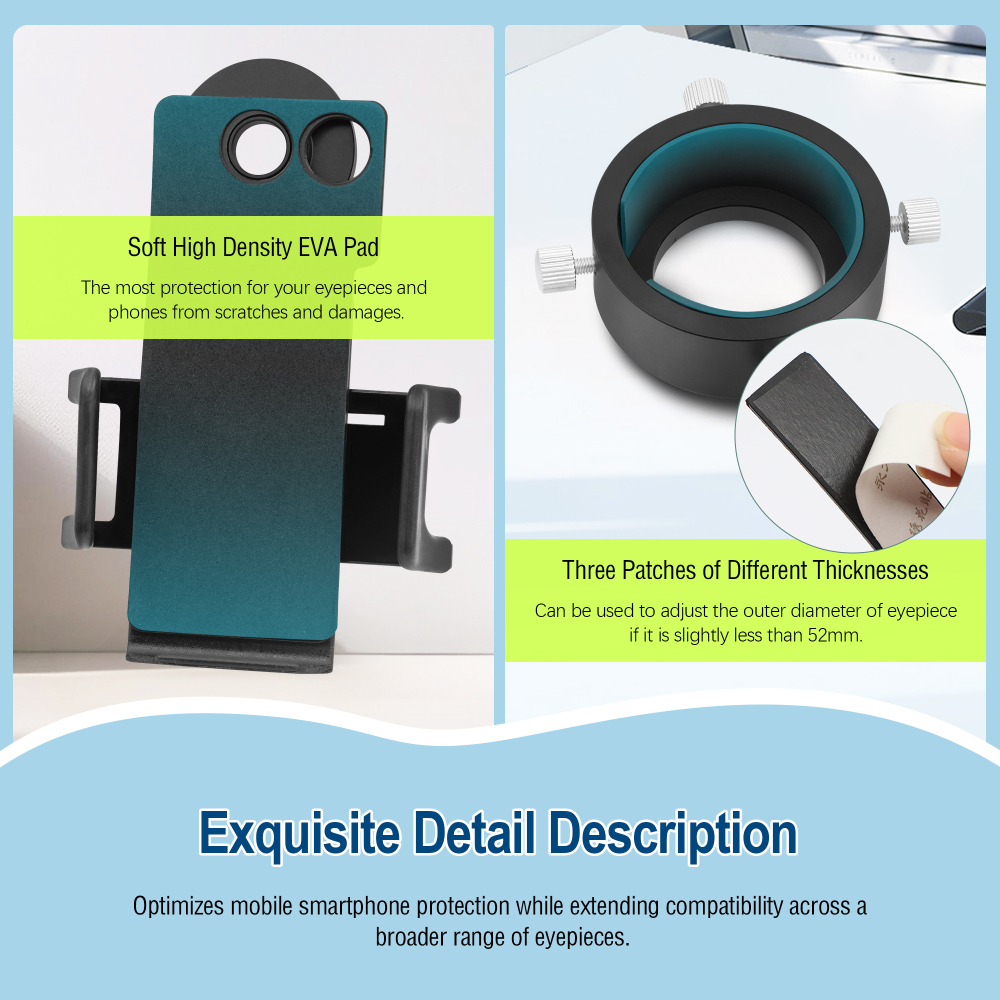 Astromania Smartphone iPhone Adapter with T2 Thread and Eyepiece Adapter 52 - 59mm - for photography with telescopes and spotting scope or binoculars