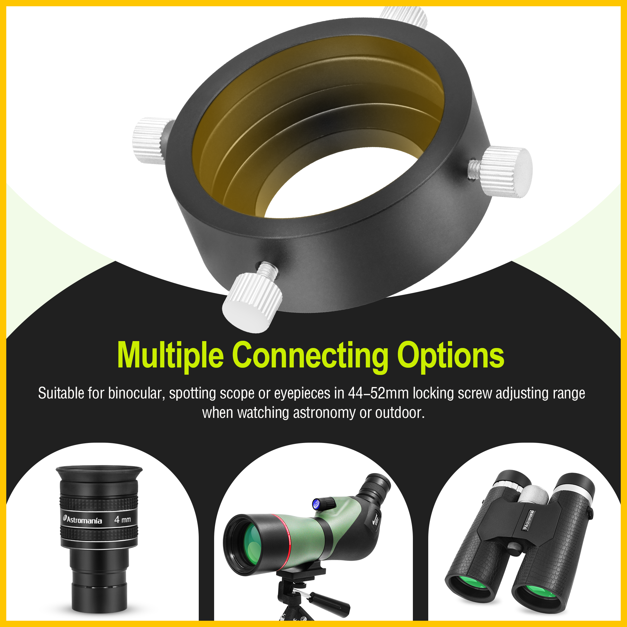 Astromania Universal T2 Camera Photo Adapter for Telescope and Spotting Scope-eyepieces adaptor 44-52mm-attach your camera or smartphone to eyepieces