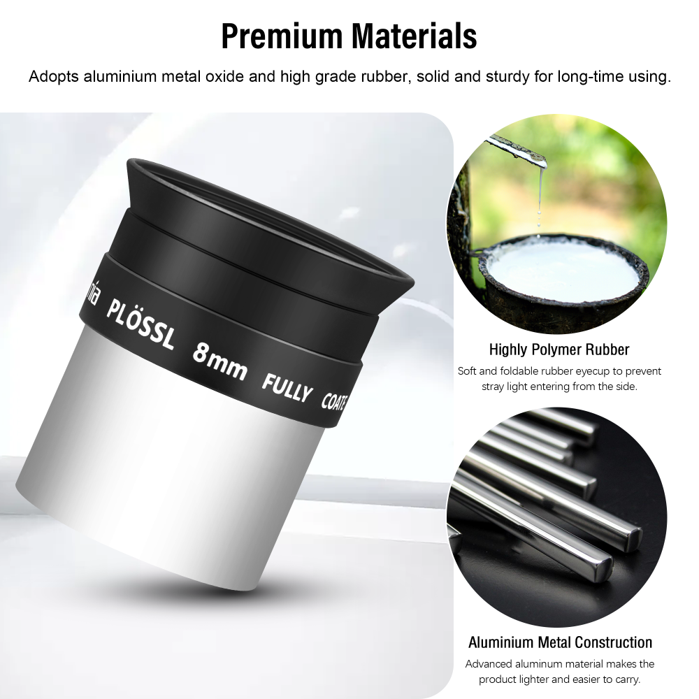 Astromania Telescope Plossl Eyepiece 8mm, 50 Degree Apparent Field of View Plossl Lens with Fully Multi Coated 4-Element,  Metal Telescope Accessory for Standard 1.25 Inch Astronomy Filter Thread