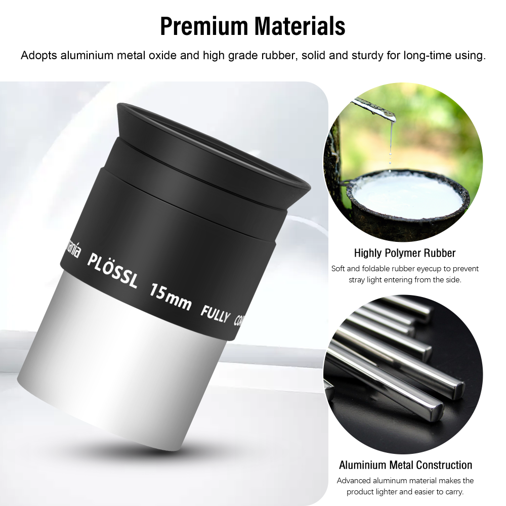 Astromania Telescope Plossl Eyepiece 15mm, 50 Degree Apparent Field of View Plossl Lens with Fully Multi Coated 4-Element,  Metal Telescope Accessory for Standard 1.25 Inch Astronomy Filter Thread