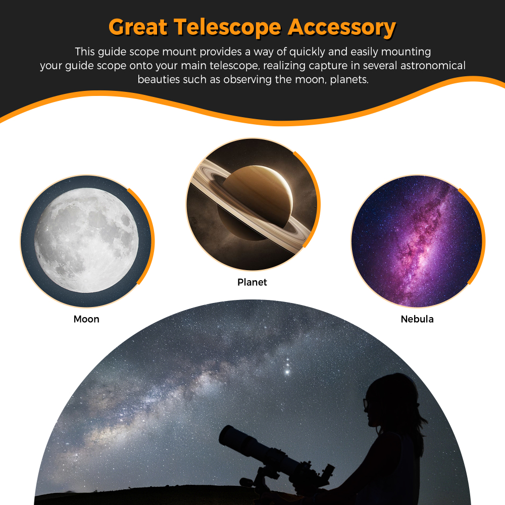 Astromania Guide Scope Mount for Finderscope Guidescope, Metal Telescope Mount Quickly Mounting Guide Scope Guider onto Astronomical Telescopes or Camera Tripods For Precise Alignment of Guidescope