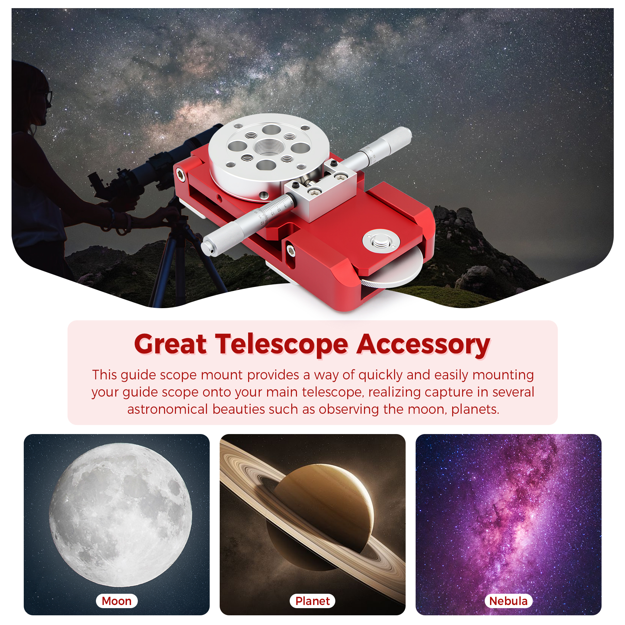 Astromania Deluxe Guide Scope Mount - Quickly And Easily Mounting Your Guide Scope Onto Your Main Telescope