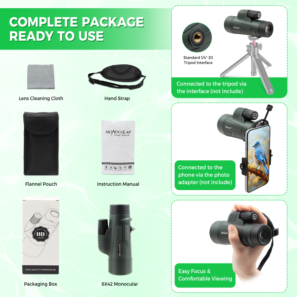 Astromania 8X42 BAK4 High Power Prism Monoculars, Waterproof, Compact Handheld Monoscope for Bird Watching, Hunting, Traveling Gifts for Men