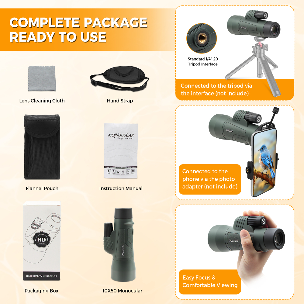 Astromania 10X50 BAK4 High Power Prism Monoculars, Waterproof, Compact Handheld Monoscope for Bird Watching, Hunting, Traveling Gifts for Men