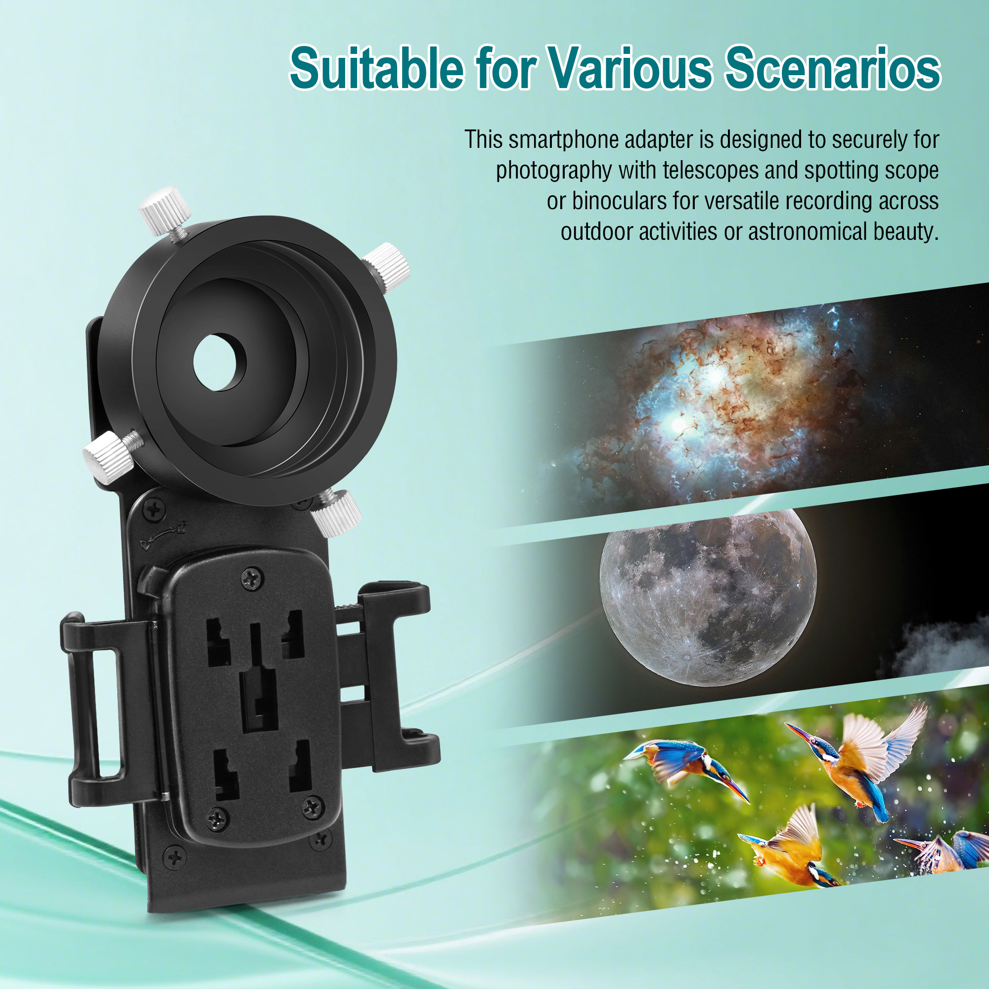 Astromania Smartphone iPhone Adapter with T2 Thread and Eyepiece Adapter 36 - 42mm - for photography with telescopes and spotting scope or binoculars