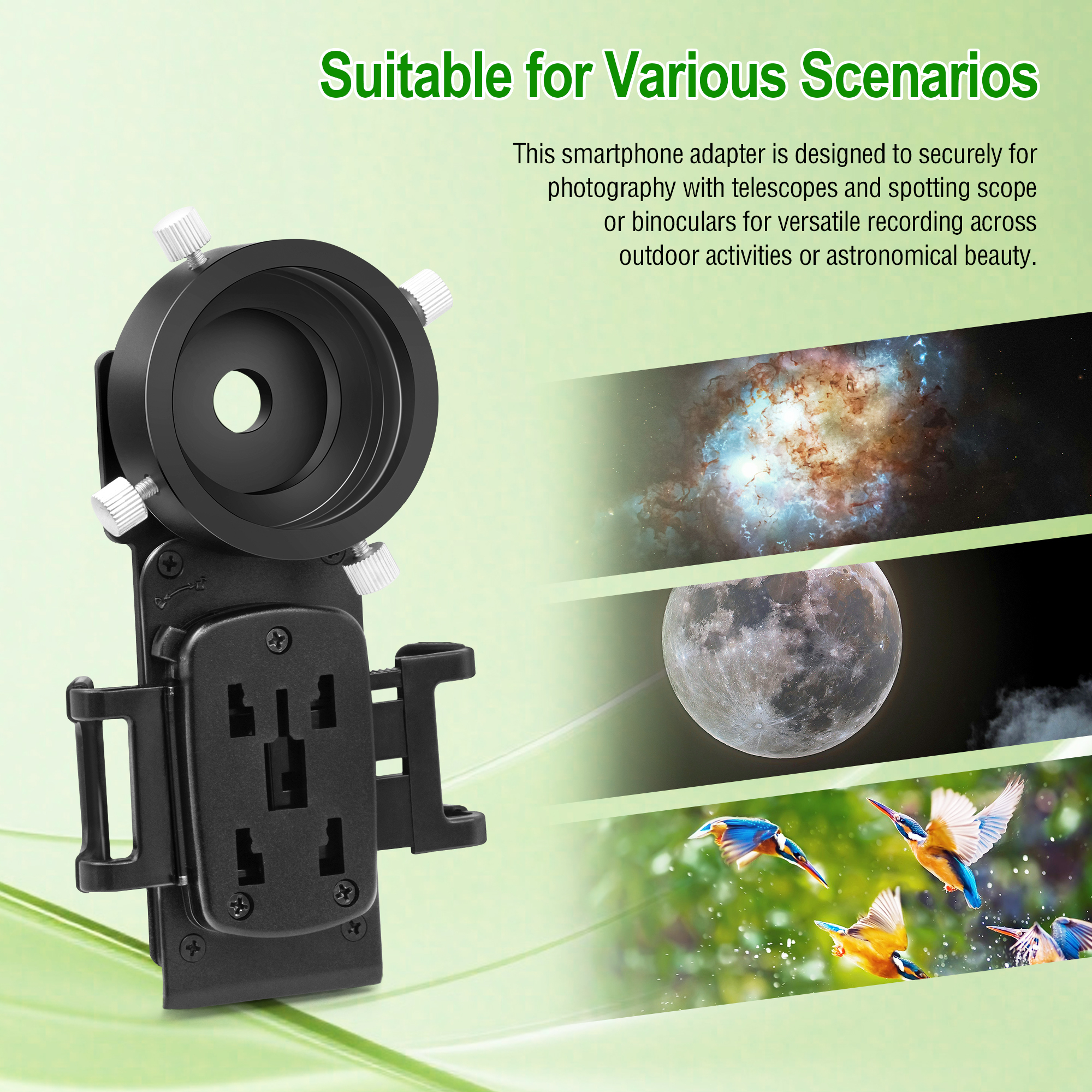 Astromania Smartphone iPhone Adapter with T2 Thread and Eyepiece Adapter 44 - 52mm - for photography with telescopes and spotting scope or binoculars