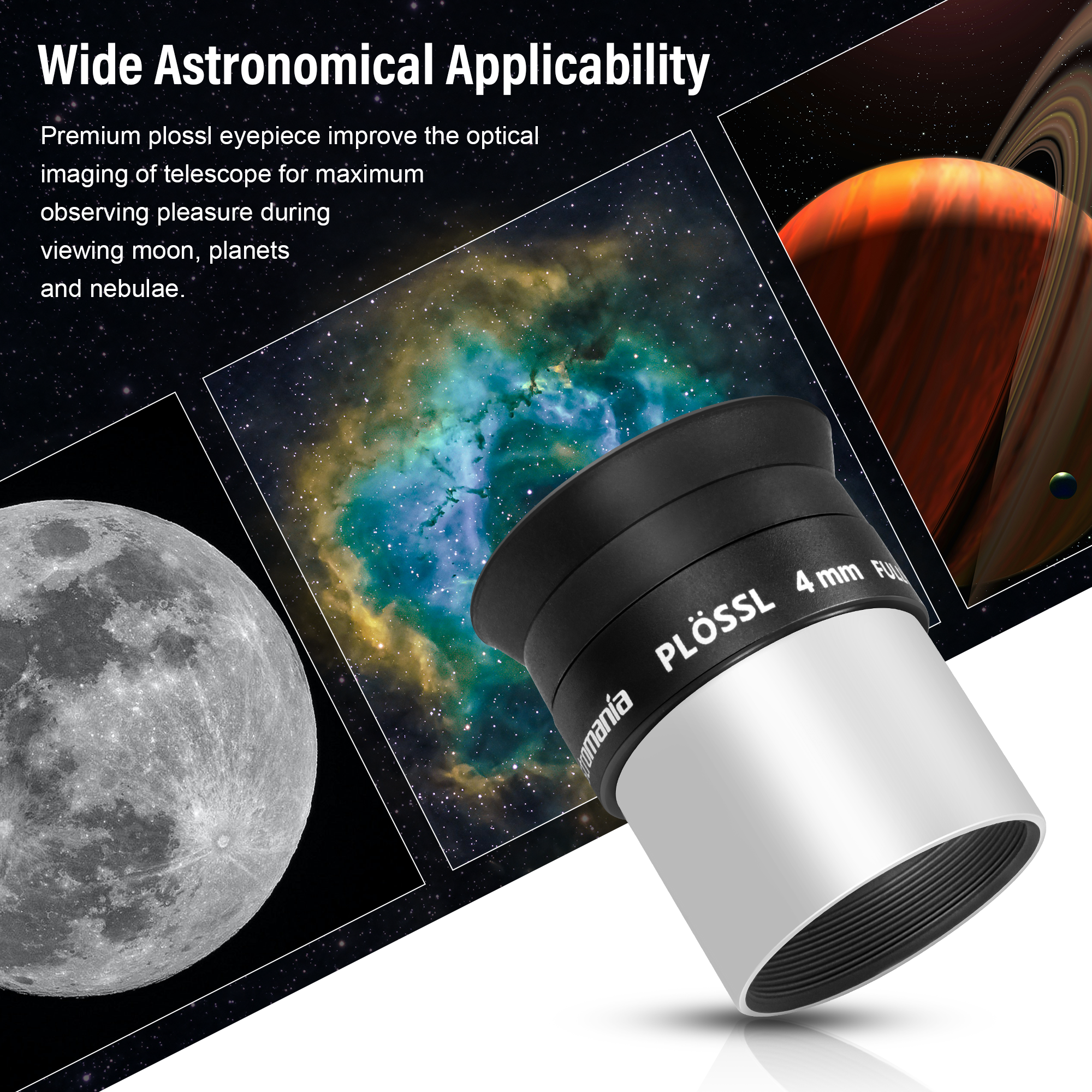 Astromania 4mm 1.25 Inch Plossl Telescope Eyepiece - Fully Multi Coated 4-element Plossl Design Telescope Accessory with Standard 1.25 inch Filter Threaded for Visual Astronomy Observations