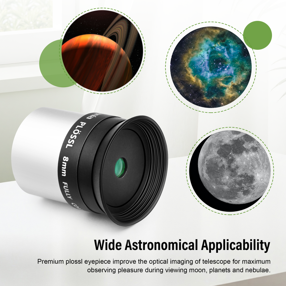 Astromania Telescope Plossl Eyepiece 8mm, 50 Degree Apparent Field of View Plossl Lens with Fully Multi Coated 4-Element,  Metal Telescope Accessory for Standard 1.25 Inch Astronomy Filter Thread