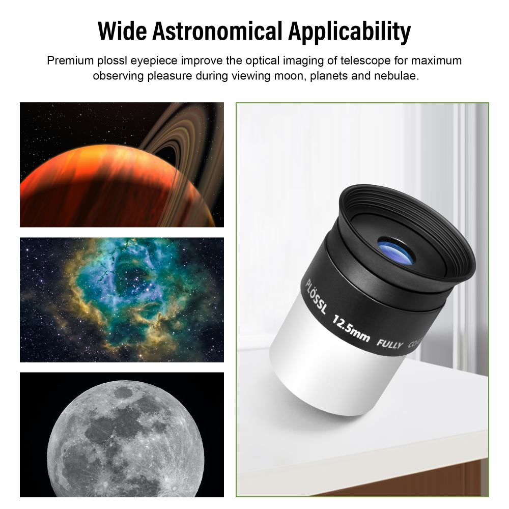 Astromania 12.5mm 1.25 Inch Plossl Telescope Eyepiece - Fully Multi Coated 4-element Plossl Design Telescope Accessory with Standard 1.25 inch Filter Threaded for Visual Astronomy Observations