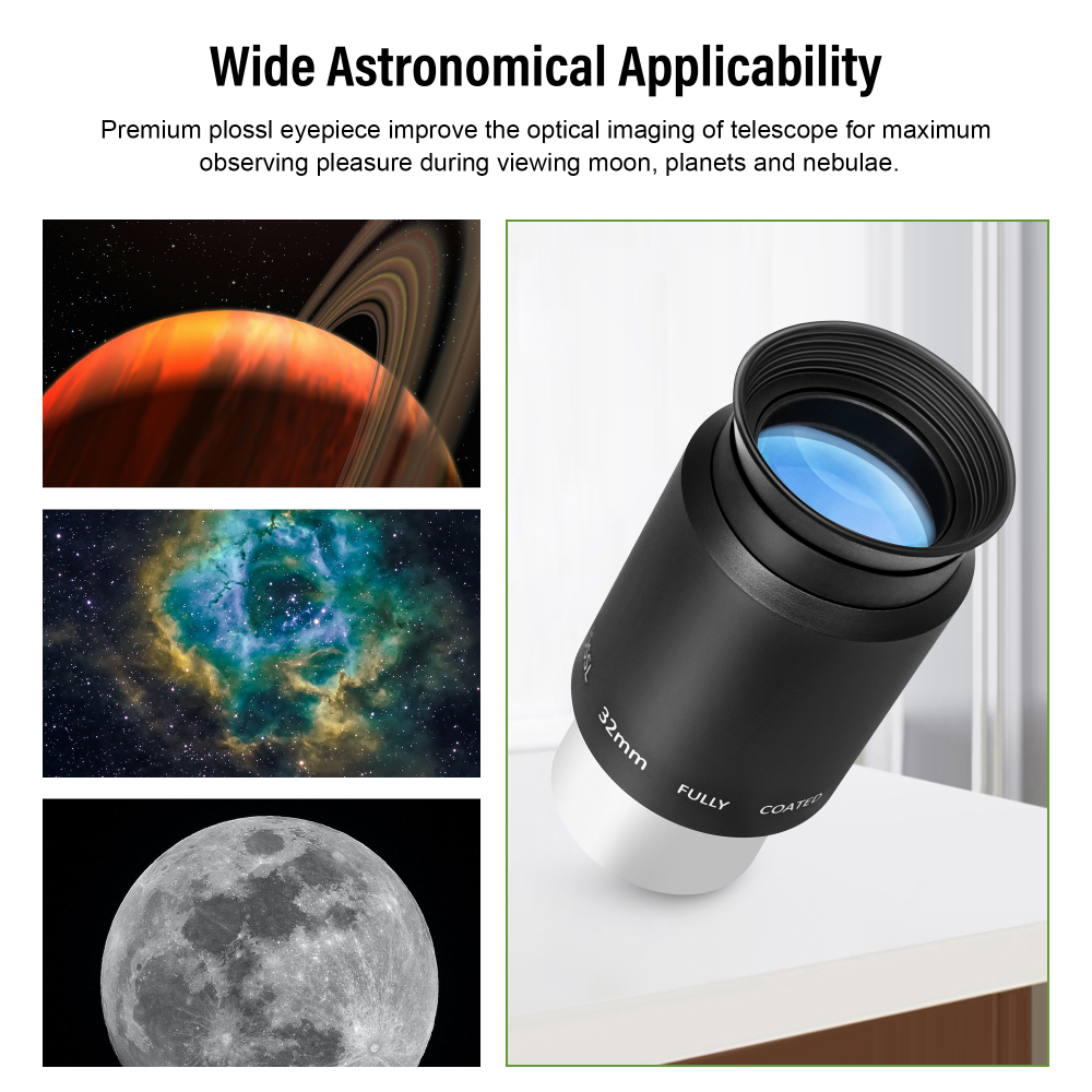 Astromania Telescope Plossl Eyepiece 32mm, 50 Degree Apparent Field of View Plossl Lens with Fully Multi Coated 4-Element,  Metal Telescope Accessory for Standard 1.25 Inch Astronomy Filter Thread