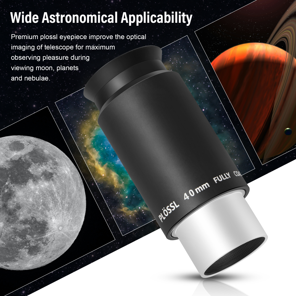 Astromania Eyepiece 40mm for Telescope - 1.25 Inch Plossl Telescope Eyepiece Fully Multi Coated 4-Element, Metal Telescope Accessory with Standard 1.25inch Filter Thread for Astronomic Telescopes