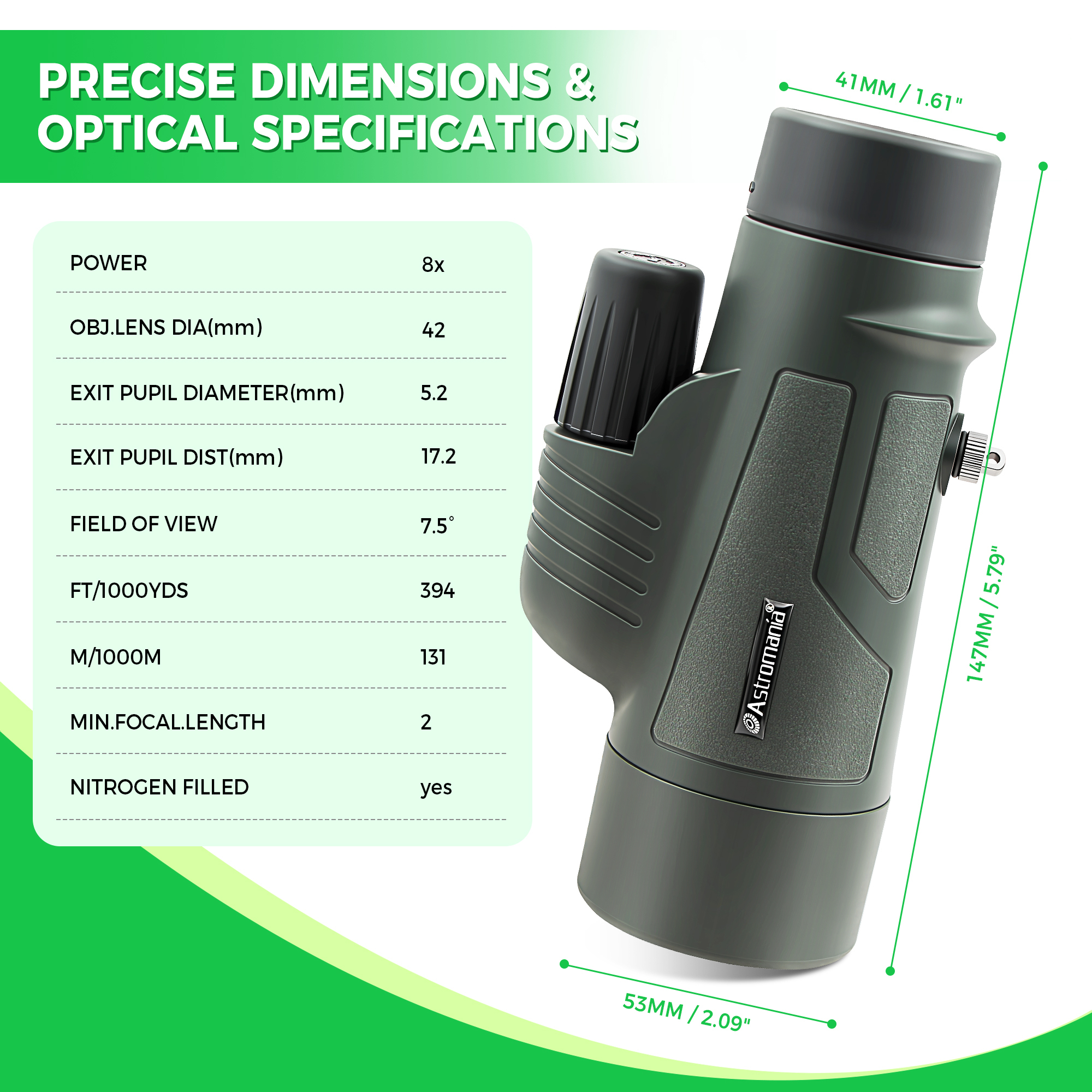 Astromania 8X42 BAK4 High Power Prism Monoculars, Waterproof, Compact Handheld Monoscope for Bird Watching, Hunting, Traveling Gifts for Men