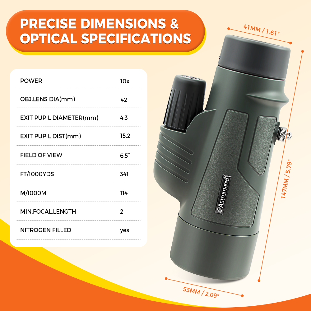 Astromania 10X42 BAK4 High Power Prism Monoculars, Waterproof, Compact Handheld Monoscope for Bird Watching, Hunting, Traveling Gifts for Men