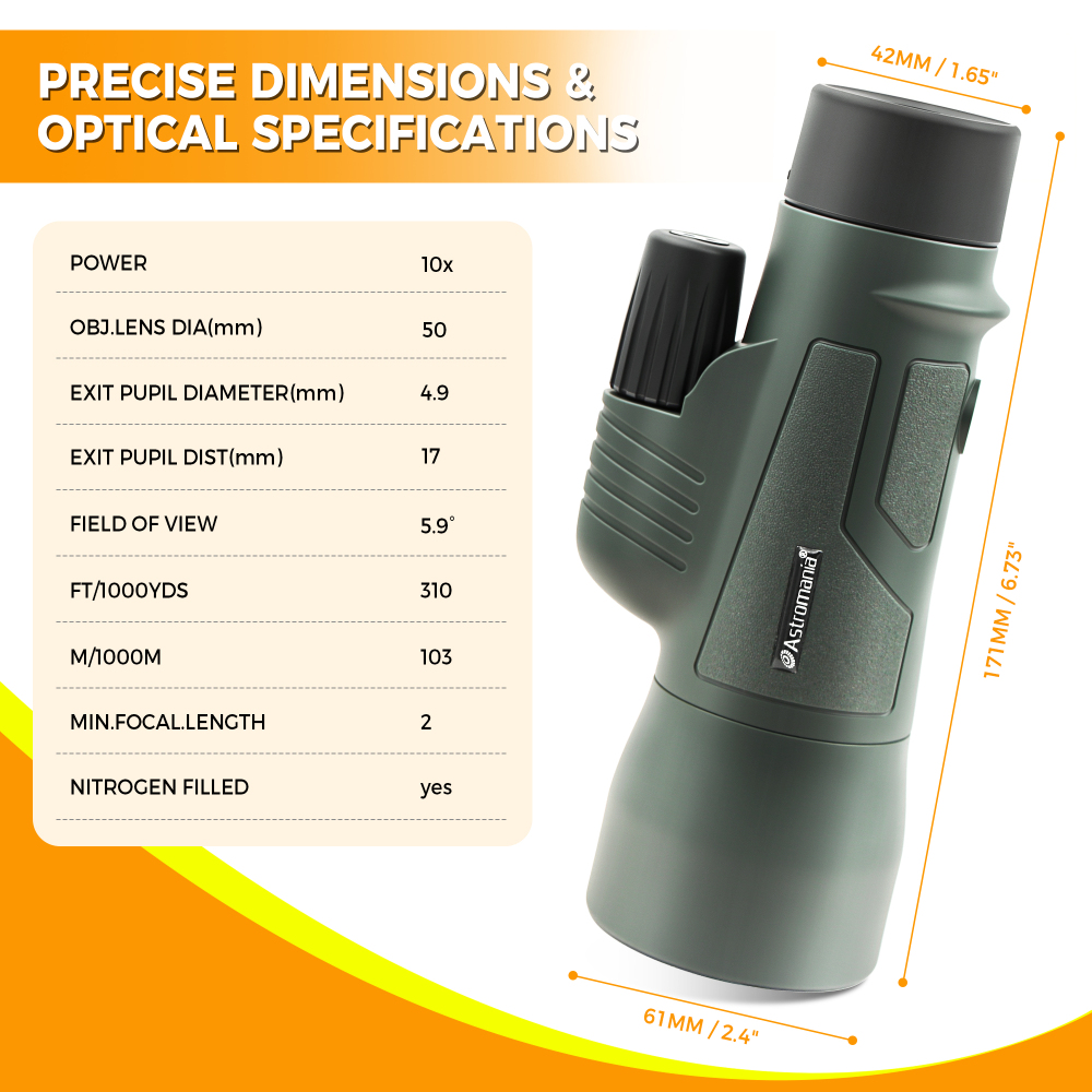 Astromania 10X50 BAK4 High Power Prism Monoculars, Waterproof, Compact Handheld Monoscope for Bird Watching, Hunting, Traveling Gifts for Men