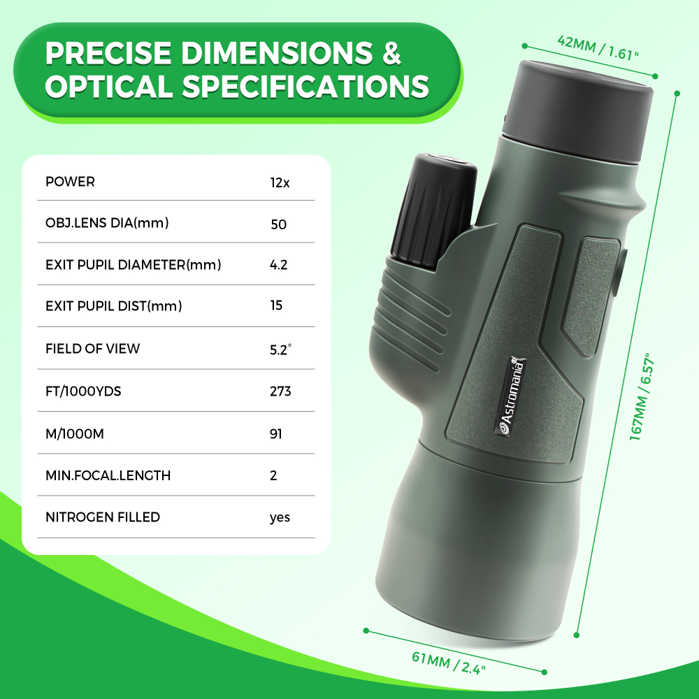 Astromania 12X50 BAK4 High Power Prism Monoculars, Waterproof, Compact Handheld Monoscope for Bird Watching, Hunting, Traveling Gifts for Men