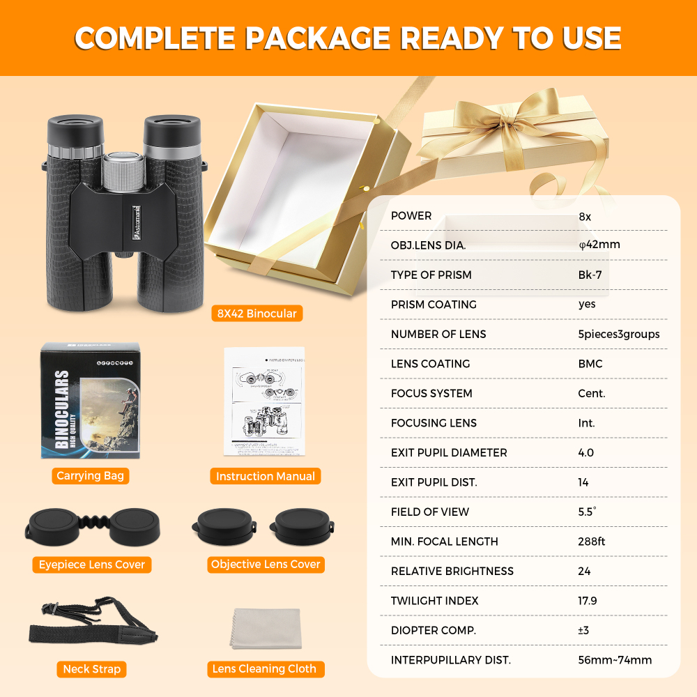 Astromania 8x42 Compact Binoculars -BK7 Prism -Gifts for Adults and Kids, for Bird Watching, Camping and Sport Games, Concerts and Theater