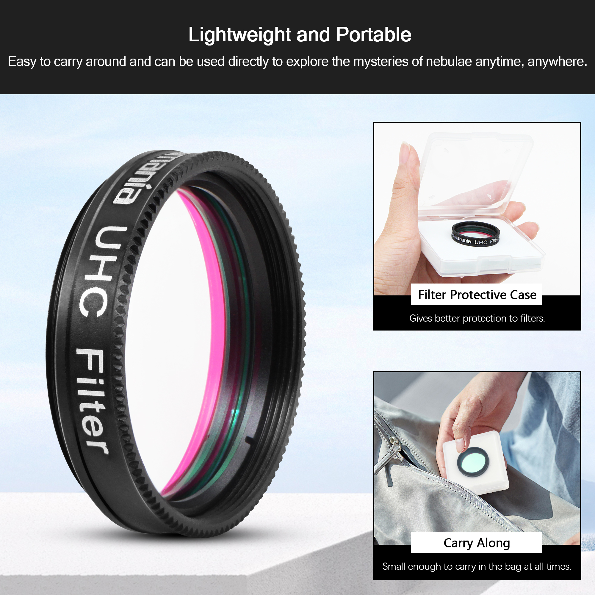 Astromania Telescope UHC Filter 1.25 Inch, Telescope Filter Improve Image Contrast Reduces Light Pollution, Telescope Accessories Nebula Filter for Superb Views of Orion, Swan and Other Extended Nebulae