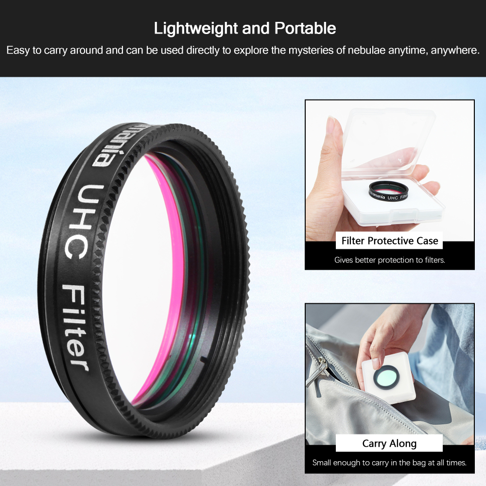 Astromania Telescope UHC Filter 1.25 Inch, Telescope Filter Improve Image Contrast Reduces Light Pollution, Telescope Accessories Nebula Filter for Superb Views of Orion, Swan and Other Extended Nebulae