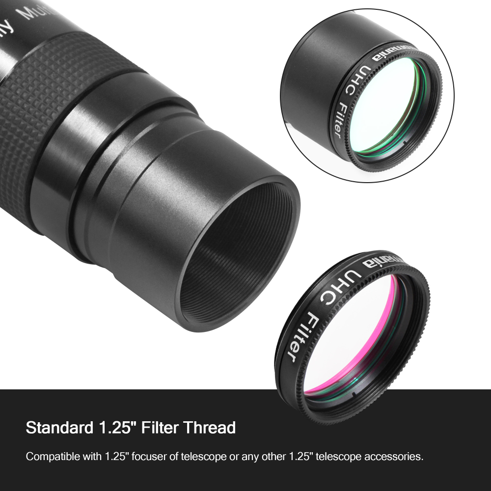 Astromania Telescope UHC Filter 1.25 Inch, Telescope Filter Improve Image Contrast Reduces Light Pollution, Telescope Accessories Nebula Filter for Superb Views of Orion, Swan and Other Extended Nebulae