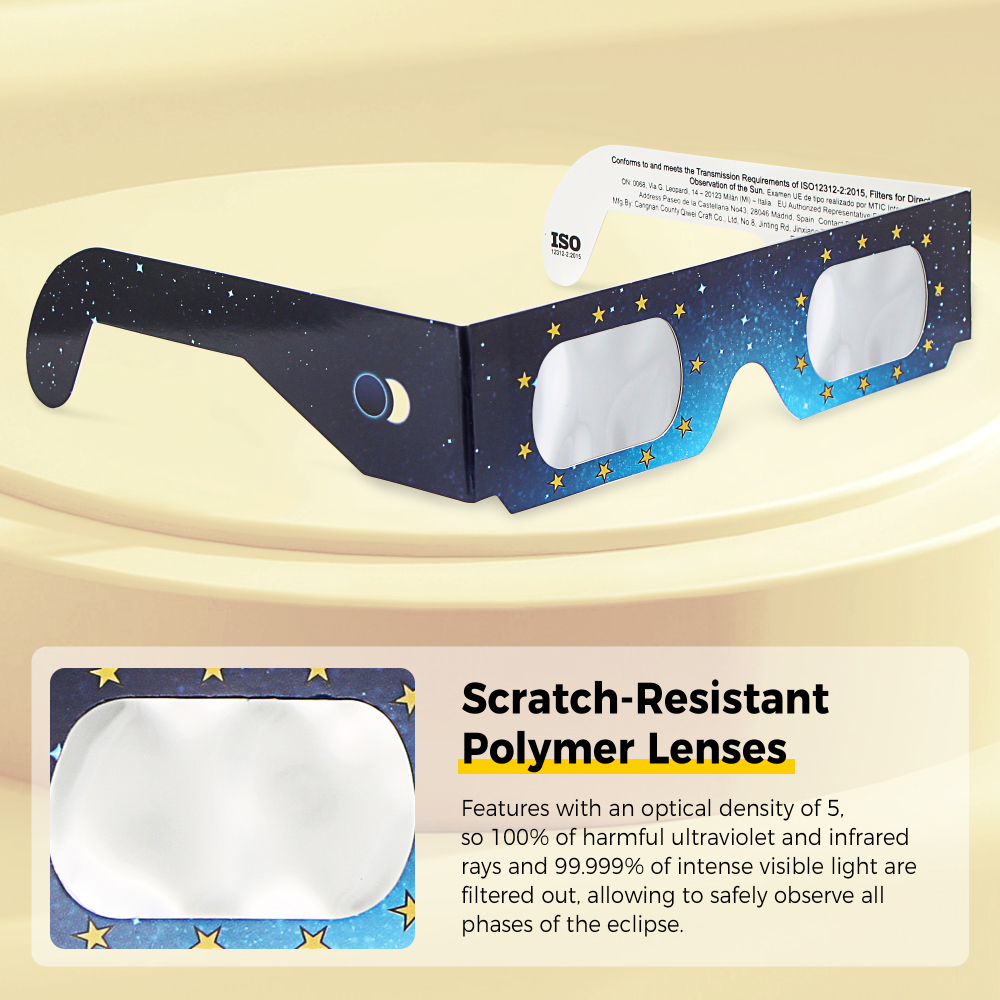 Astromania Solar Eclipse Glasses 5 Pack, Trusted for Direct Solar Eclipse Viewing - ISO 12312-2 & CE Certified, Telescope Accessories Provide Ideal Protection for Eyes During Sun Eclipse Observation