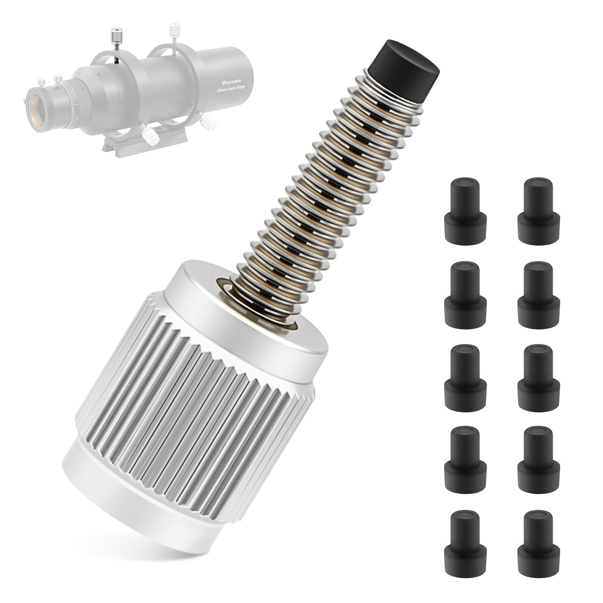 Astromania Guide Scope Ring One Thumbscrew for Finder Scope Including Ten Nylon-Tipped with Teflon Inlays, Wider Version Diameter M5 Screw Telescope Accessory for Guidescope Finderscope Scope Ring Kit