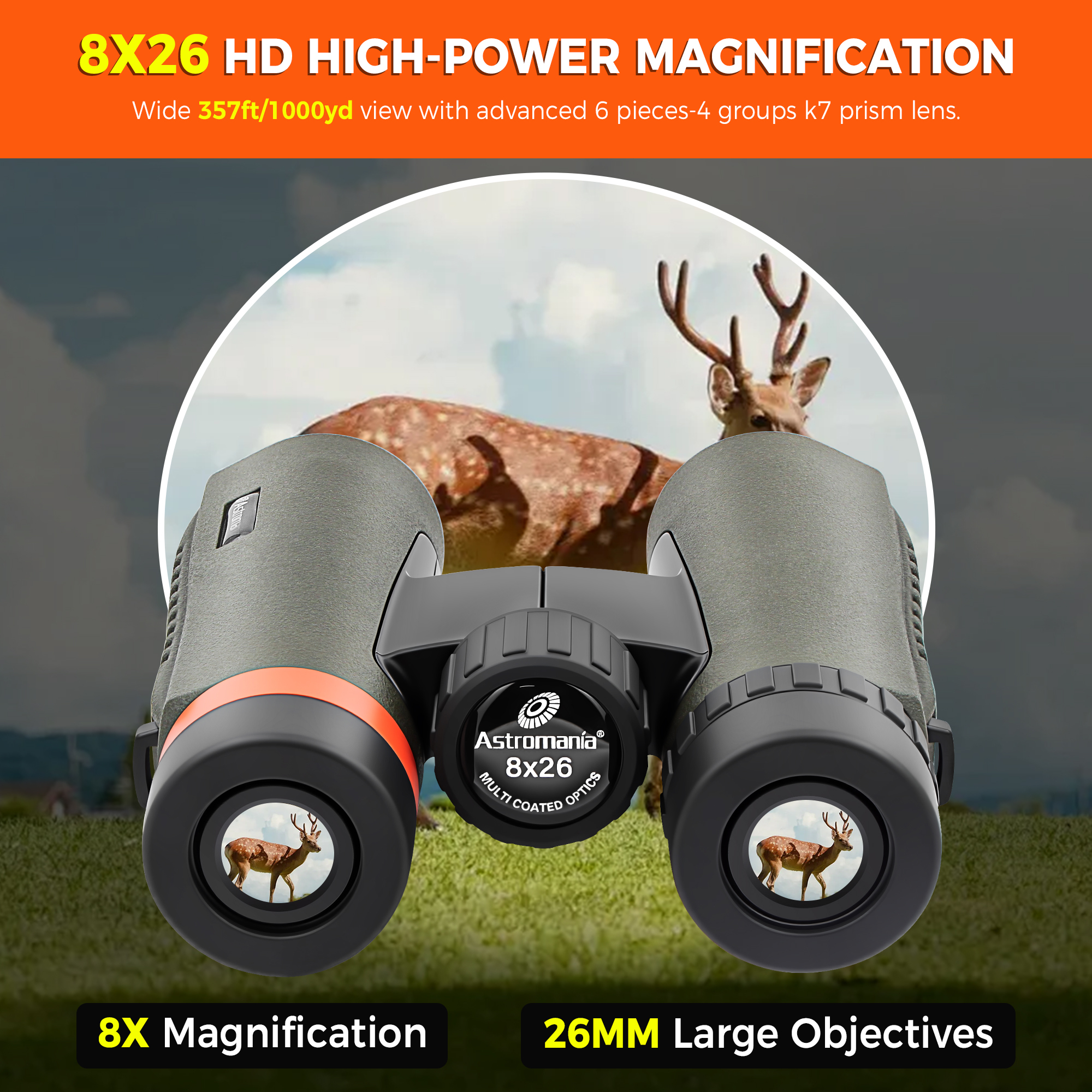 Astromania 8x26 Compact Binoculars Waterproof for Adults and Kids, Hunting and Sport Games, Theater and Concerts, Bird Watching