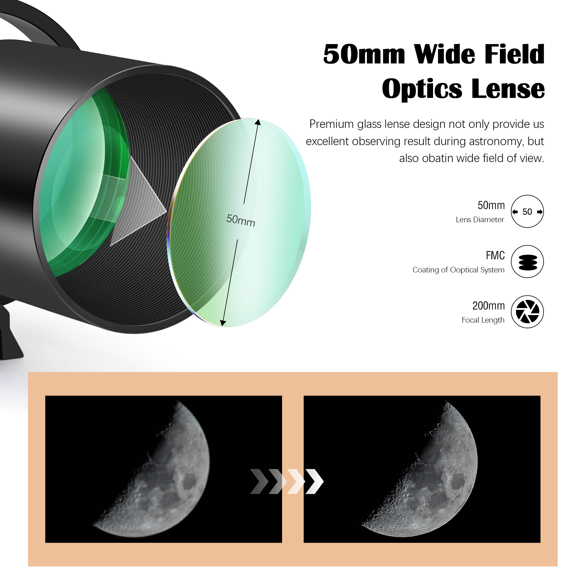 Astromania Guide Scope 50mm Compact Deluxe Finder Guide Scope Kit with Double Helical Focuser Compatible with 1.25 inch Eyepiece for Astronomical Telescope & Auto Guiding Cameras for Astrophotography