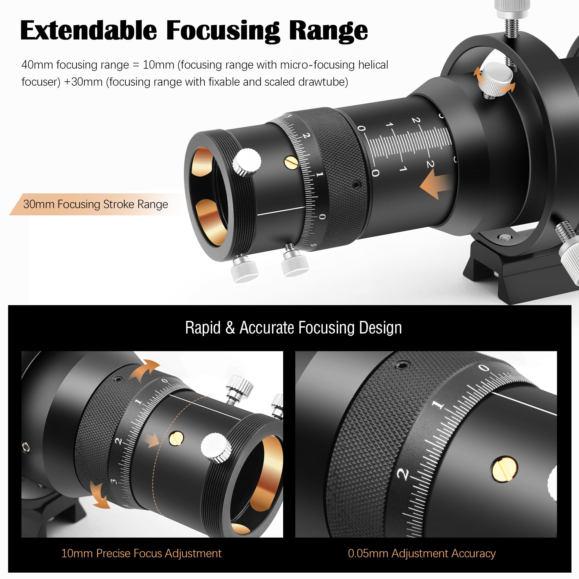 Astromania Guide Scope 50mm Compact Deluxe Finder Guide Scope Kit with Double Helical Focuser Compatible with 1.25 inch Eyepiece for Astronomical Telescope & Auto Guiding Cameras for Astrophotography