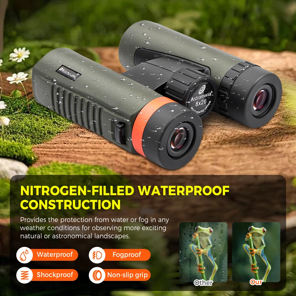 Astromania 8x26 Compact Binoculars Waterproof for Adults and Kids ...